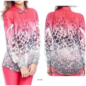 New GUESS Long Sleeve Studded Collar Shirt SZ S